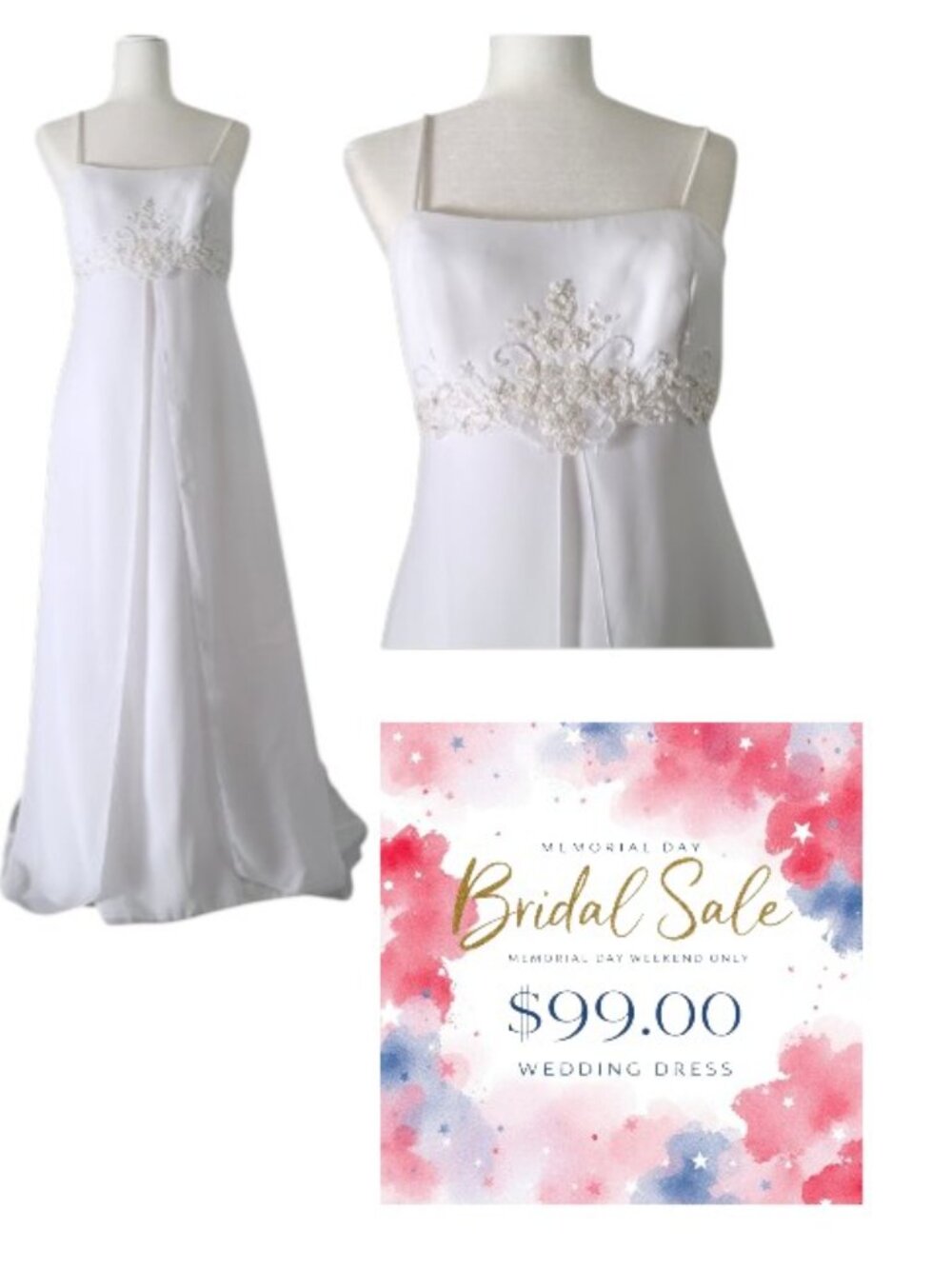David's Bridal St Tropez Minimalist Beach Wedding Dress Size 10 and  54" Long